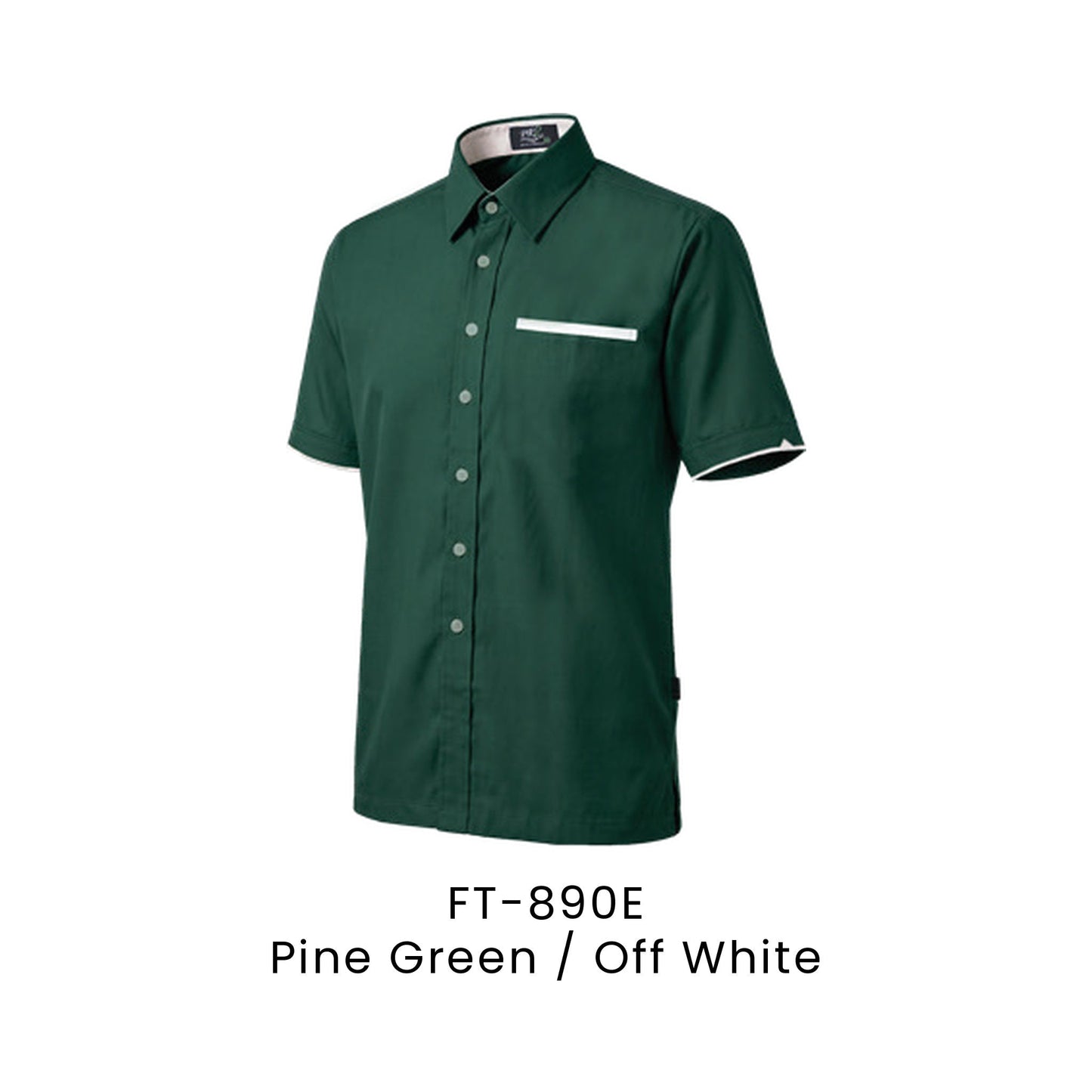 FT-890E Pine Green / Off White - FT-890 unisex corporate uniform shirt