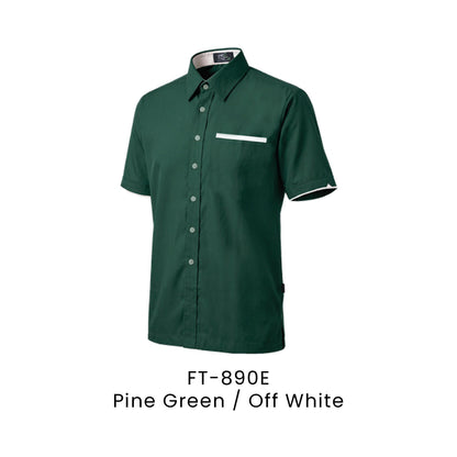 FT-890E Pine Green / Off White - FT-890 unisex corporate uniform shirt