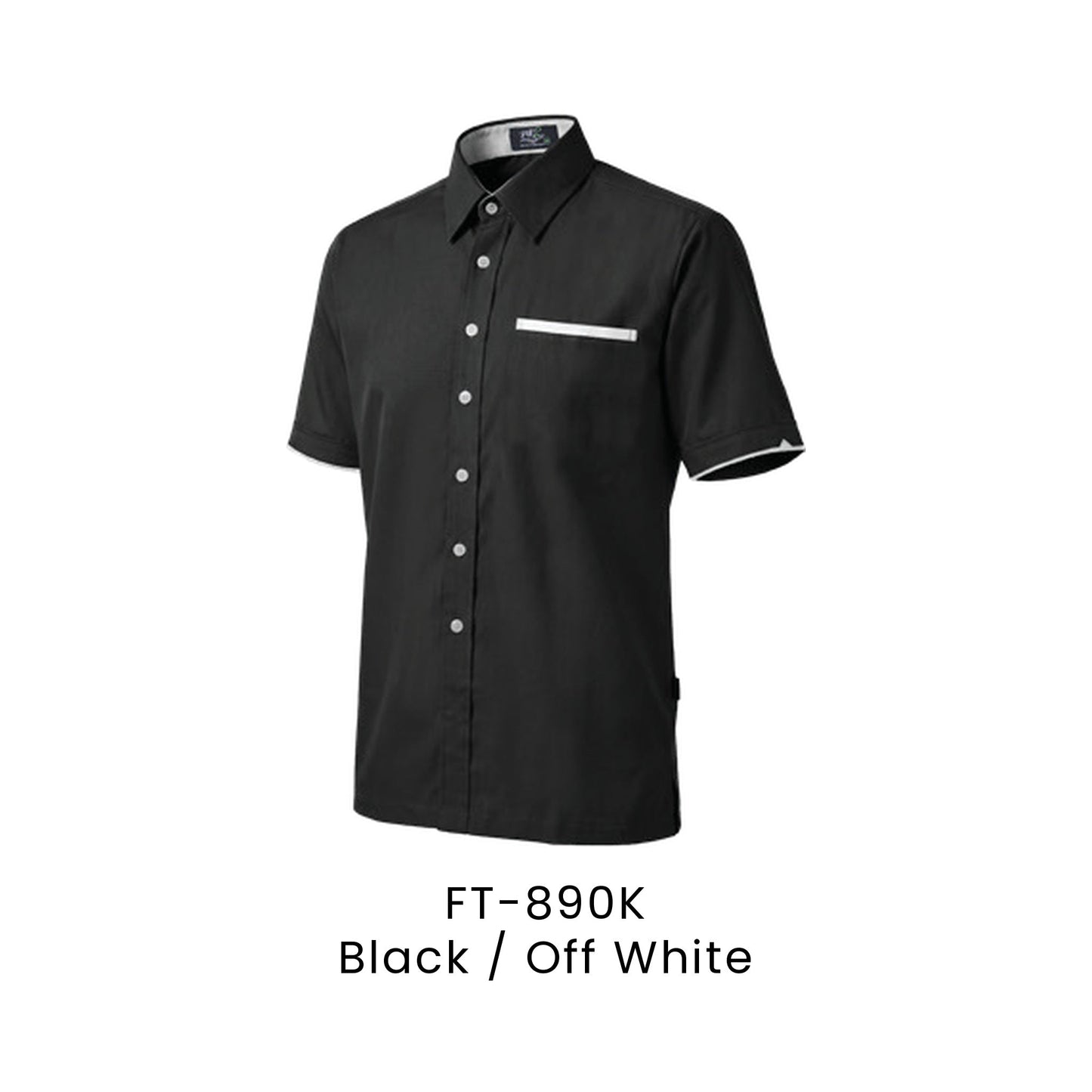 FT-890K Black / Off White - FT-890 unisex corporate uniform shirt