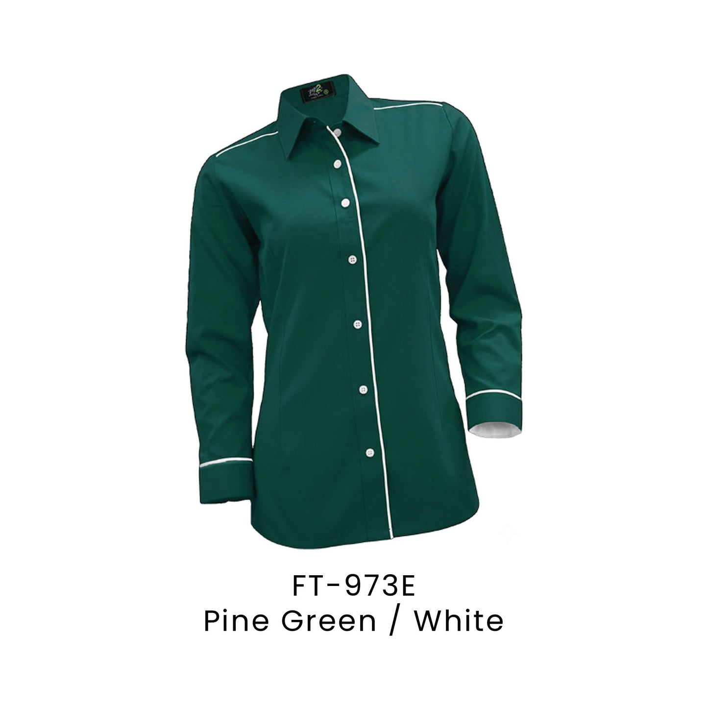 FT-973E Pine Green / White - FT-973 female corporate uniform shirt