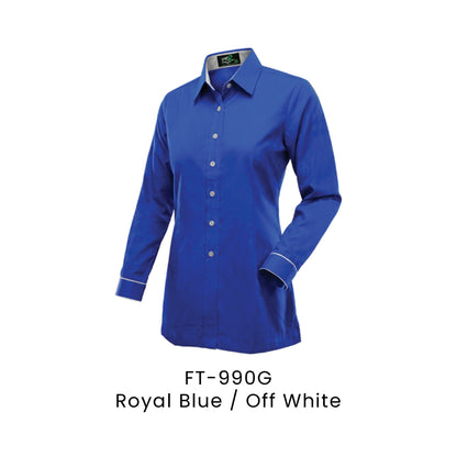 FT-990G Royal Blue / Off White - FT-990 female corporate uniform shirt