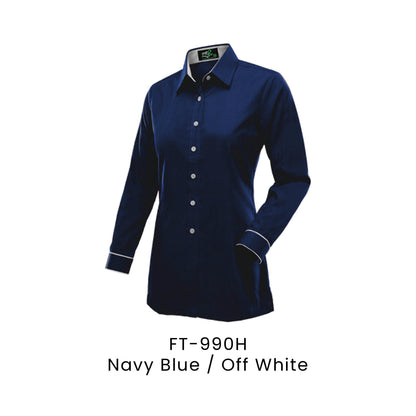 FT-990H Navy Blue / Off White - FT-990 female corporate uniform shirt