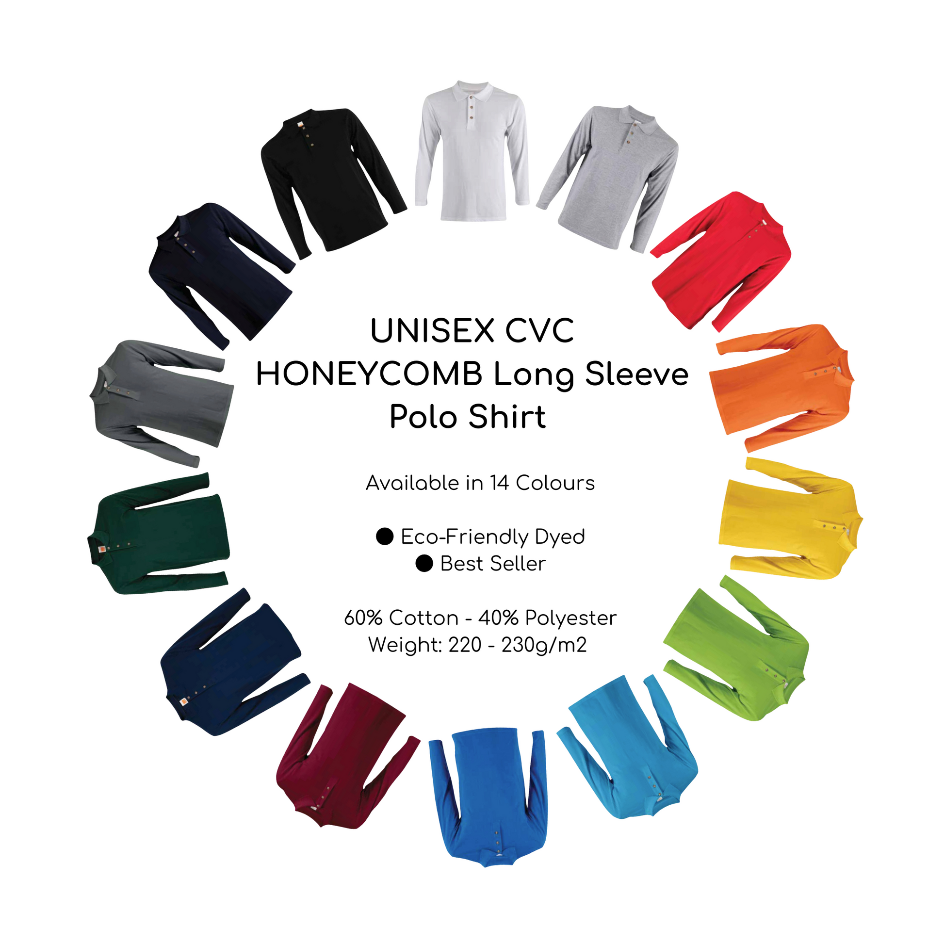 Custom Polo Long Sleeve - Unisex CVC Honeycomb | Plain | HC09