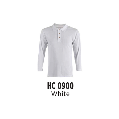 Custom Polo Long Sleeve - Unisex CVC Honeycomb Long Sleeve Polo Shirt | Plain | White | HC0900