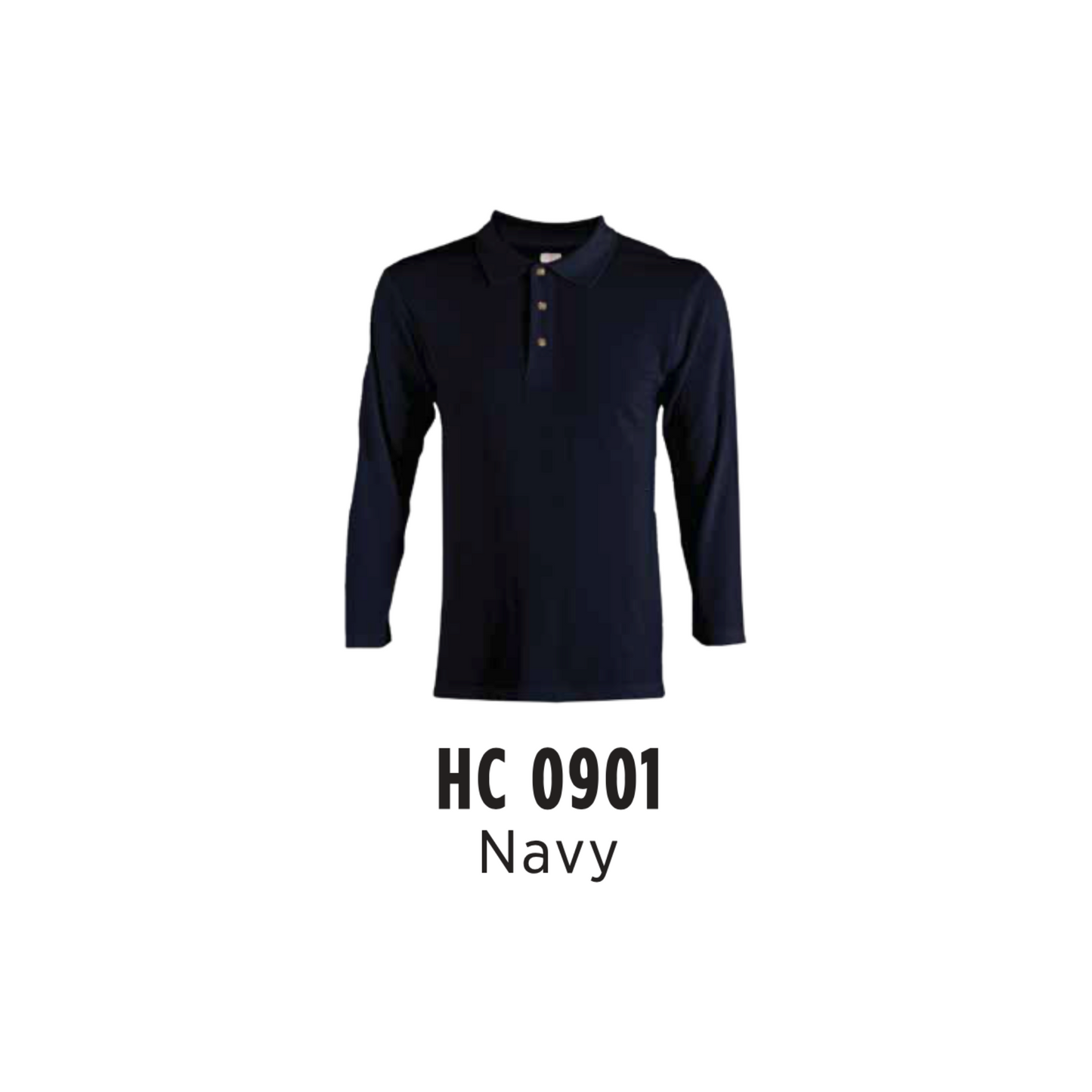 Custom Polo Long Sleeve - Unisex CVC Honeycomb Long Sleeve Polo Shirt | Plain | Navy | HC0901