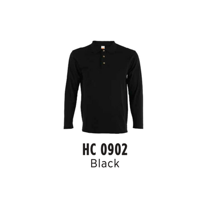 Custom Polo Long Sleeve - Unisex CVC Honeycomb Long Sleeve Polo Shirt | Plain | Black | HC0902