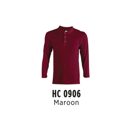 Custom Polo Long Sleeve - Unisex CVC Honeycomb Long Sleeve Polo Shirt | Plain | Maroon | HC0906