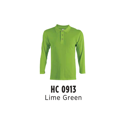 Custom Polo Long Sleeve - Unisex CVC Honeycomb Long Sleeve Polo Shirt | Plain | Lime Green | HC0913