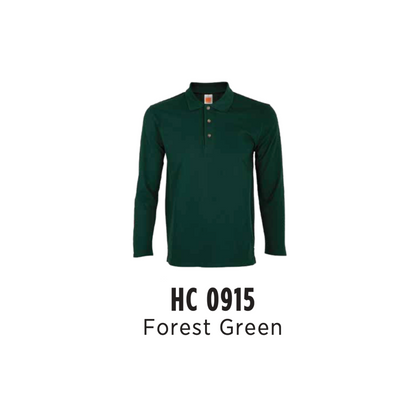 Custom Polo Long Sleeve - Unisex CVC Honeycomb Long Sleeve Polo Shirt | Plain | Forest Green | HC0915