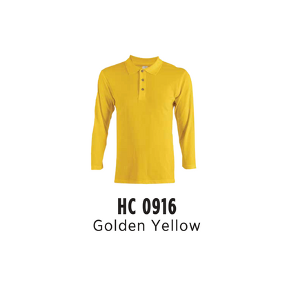 Custom Polo Long Sleeve - Unisex CVC Honeycomb Long Sleeve Polo Shirt | Plain | Golden Yellow | HC0916