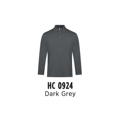 Custom Polo Long Sleeve - Unisex CVC Honeycomb Long Sleeve Polo Shirt | Plain | Dark Grey | HC0924