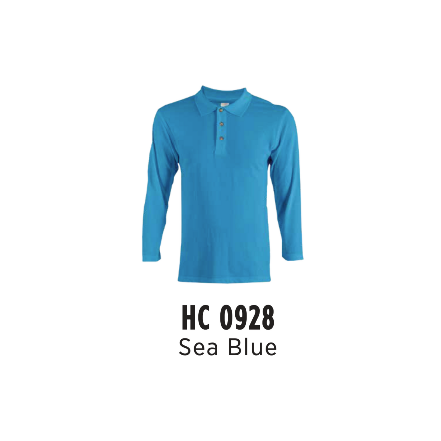 Custom Polo Long Sleeve - Unisex CVC Honeycomb Long Sleeve Polo Shirt | Plain | Sea Blue | HC0928