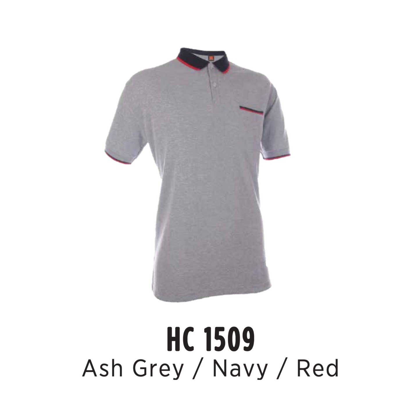 Polo | CVC Honeycomb | Tipped Collar & Cuff | Unisex | 220gsm | Ash Grey/Navy/Red | HC1509