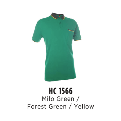 Polo | CVC Honeycomb | Tipped Collar & Cuff | Unisex | 220gsm | Milo Green/Forest Green/Yellow | HC1566