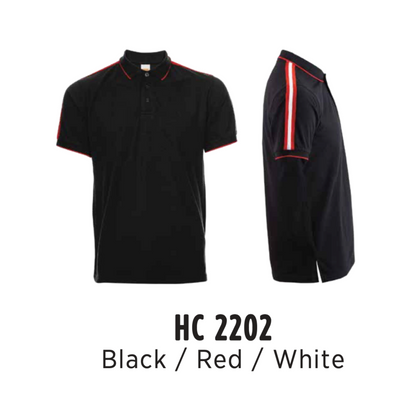 Polo | CVC Honeycomb | Tipped Collar & Cuff | Unisex | 220gsm | Black/Red/White | HC2202