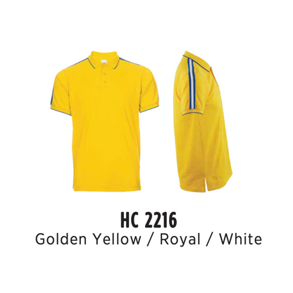 Polo | CVC Honeycomb | Tipped Collar & Cuff | Unisex | 220gsm | Golden Yellow/Royal/White | HC2216