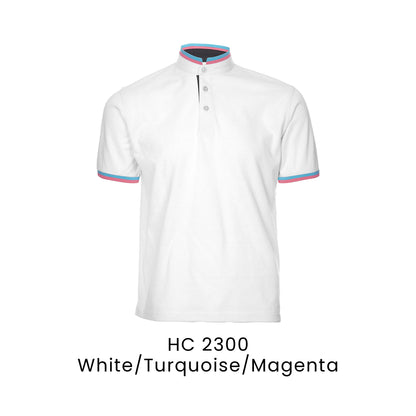 HC 2300 White/Turquoise/Magenta - HC23 stand collar polo shirt