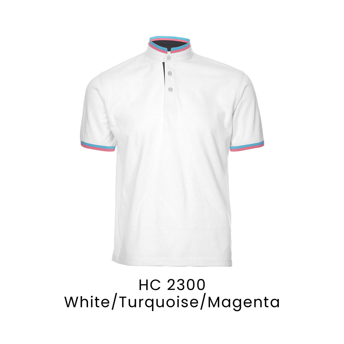 HC 2300 White/Turquoise/Magenta - HC23 stand collar polo shirt
