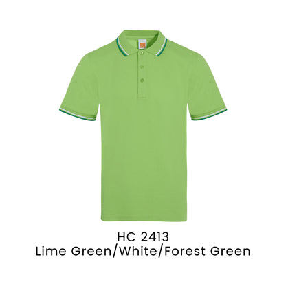 HC 2413 Lime Green/White/Forest Green - HC24 honeycomb polo shirt