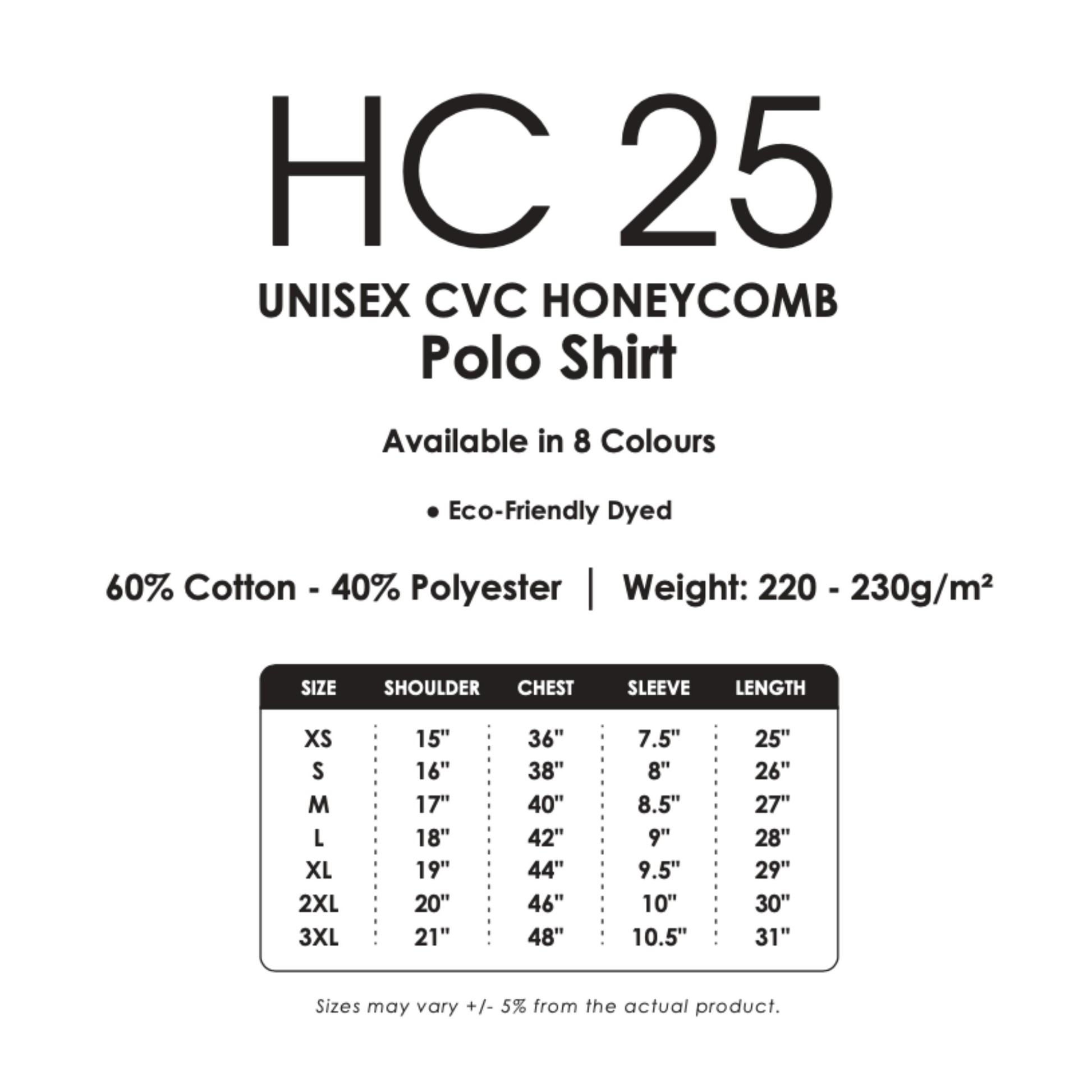 hc25-custom-polo-unisex-cvc-honeycomb-size-chart