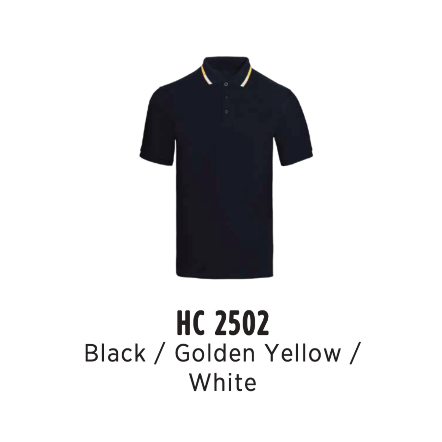 hc2502-custom-polo-unisex-cvc-honeycomb-black-golden-yellow-white