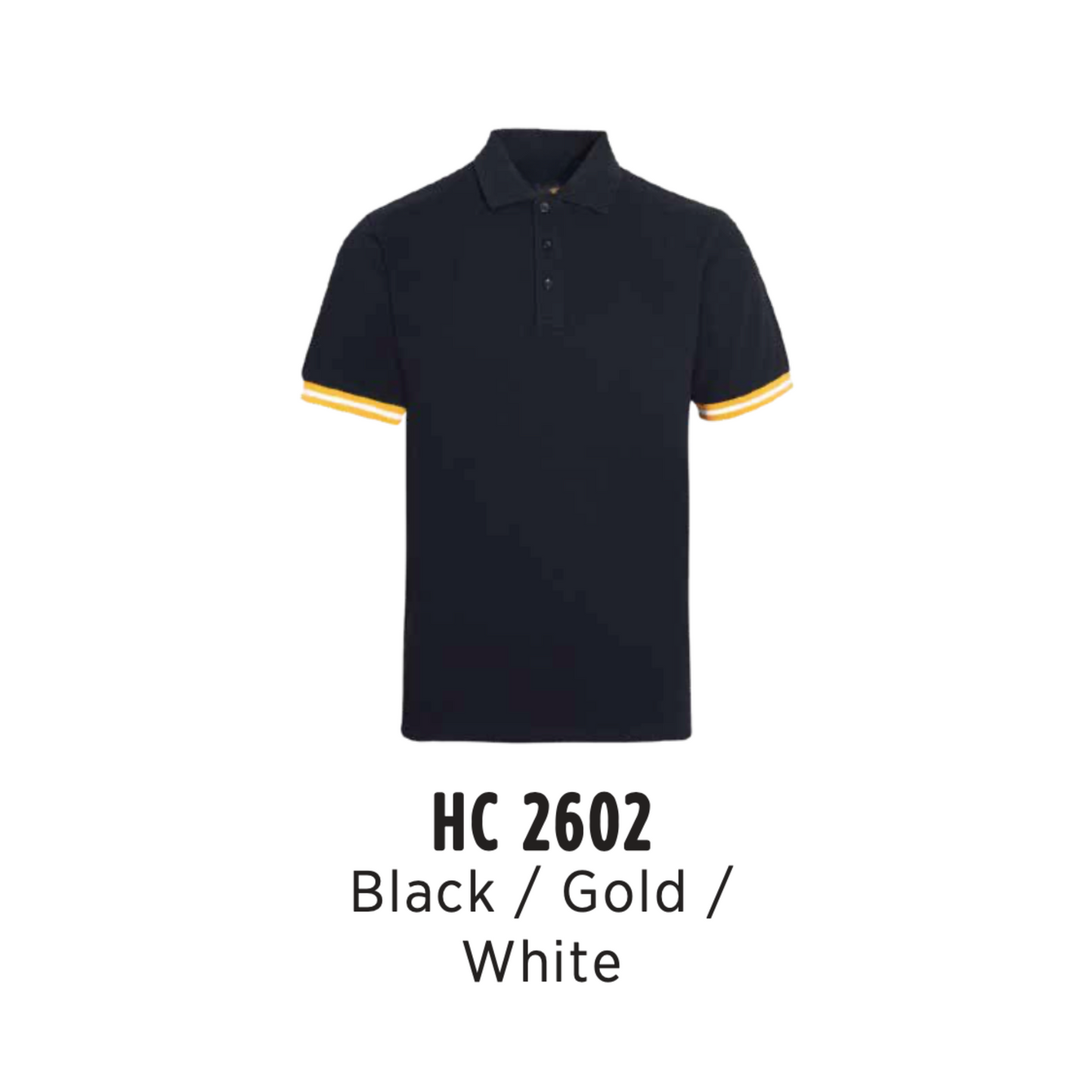 hc2602-custom-polo-unisex-cvc-honeycomb-black-gold-white