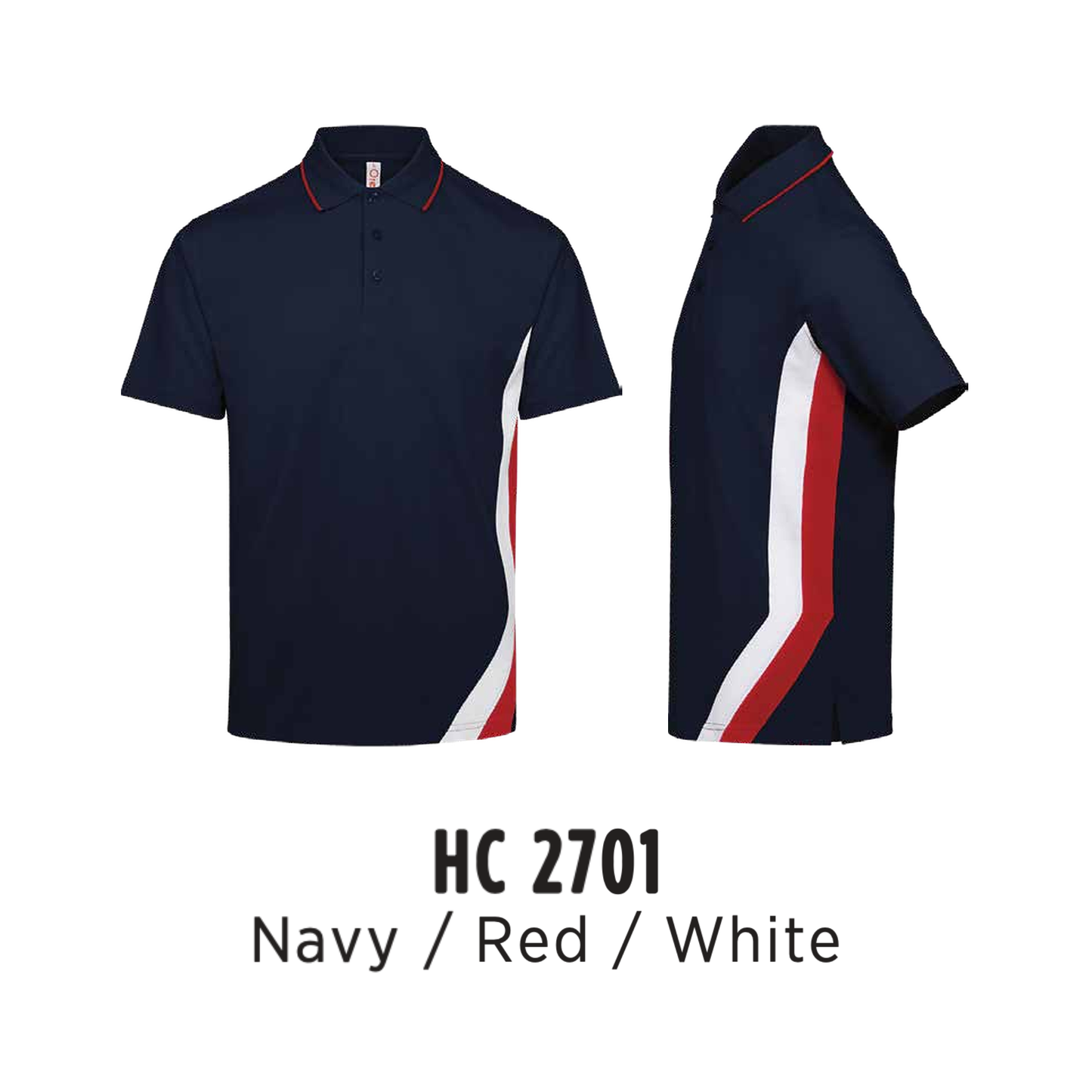 Polo | CVC Honeycomb | Cut & Sew | Unisex | 220gsm | Navy/Red/White | HC2701