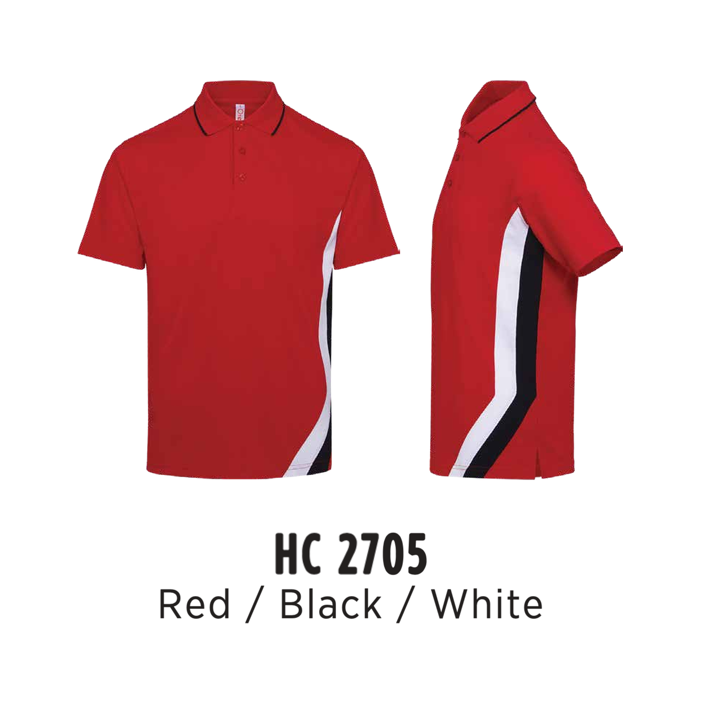 Polo | CVC Honeycomb | Cut & Sew | Unisex | 220gsm | Red/Black/White | HC2705