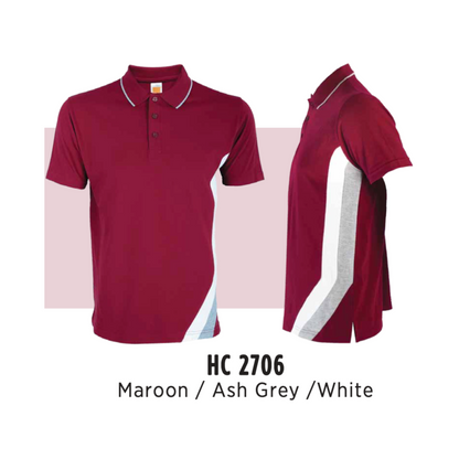 Polo | CVC Honeycomb | Cut & Sew | Unisex | 220gsm | Maroon/Ash Grey/White | HC2706