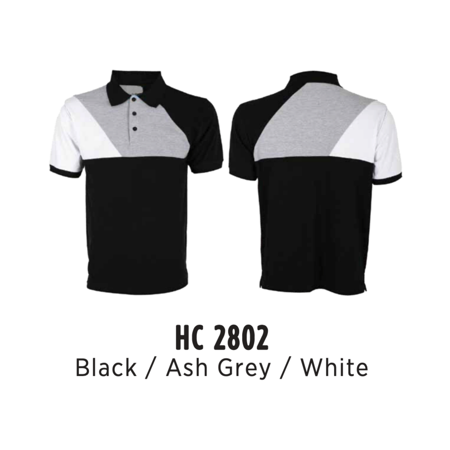 Polo | CVC Honeycomb | Cut & Sew | Unisex | 220gsm | Black/Ash Grey/White | HC2802