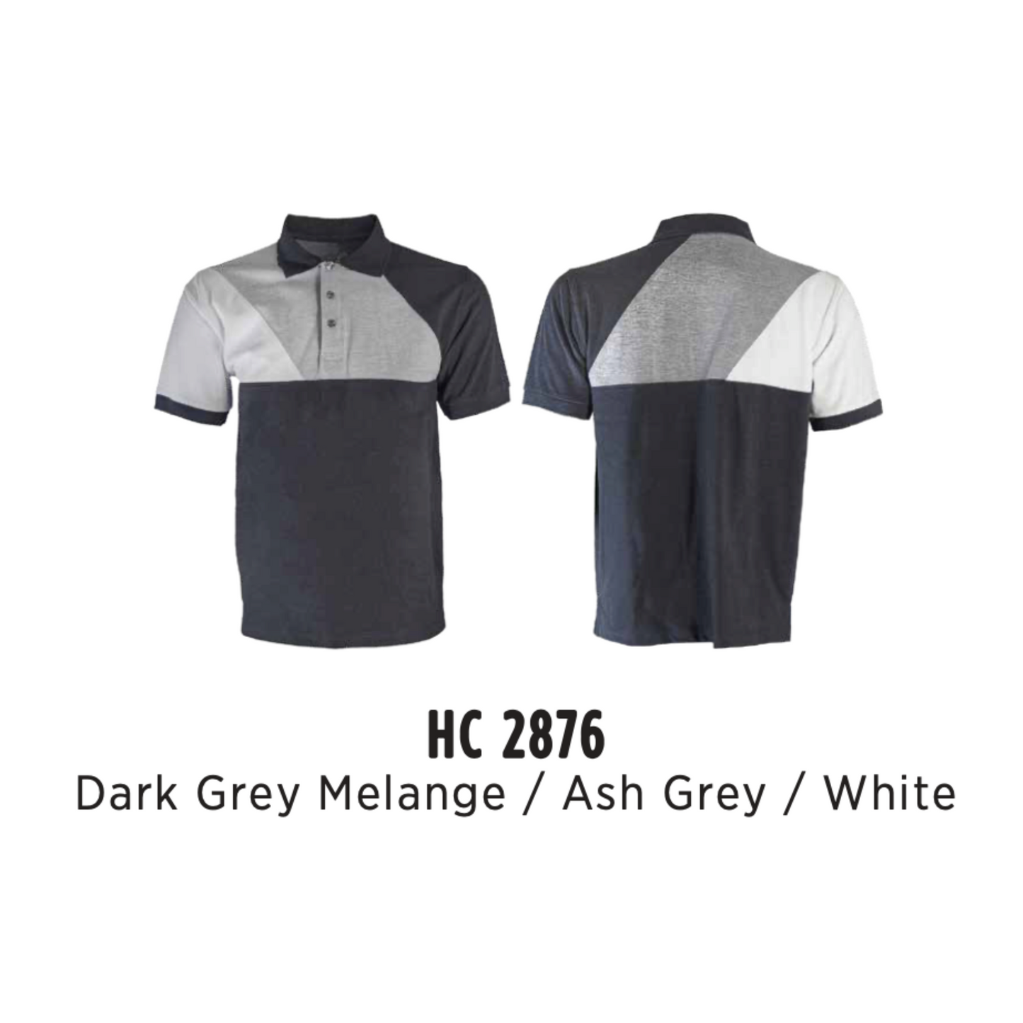 Polo | CVC Honeycomb | Cut & Sew | Unisex | 220gsm | Dark Grey Melange/Ash Grey/White | HC2876