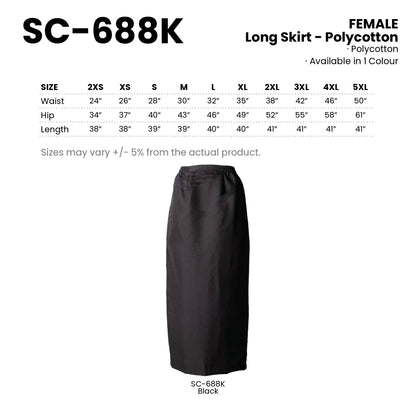 SC-688K size chart and all 1 colourway with codes and names