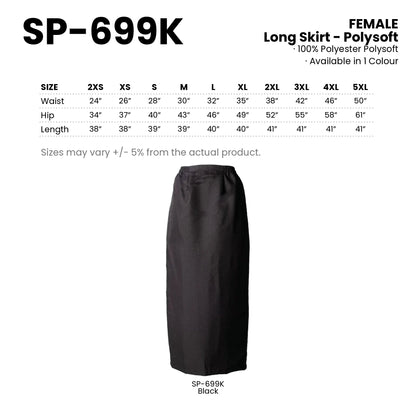 SP-699K size chart and all 1 colourway with codes and names