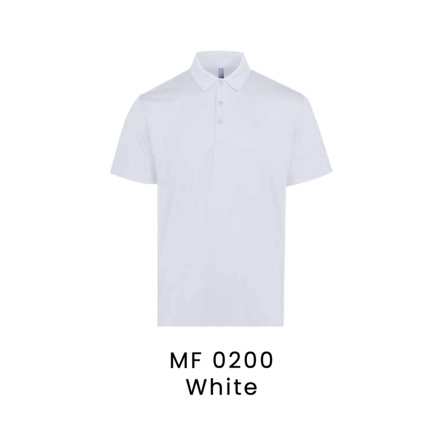 MF0200 White premium dry-fit polo shirt 170gsm unisex nylon spandex – custom logo printing & embroidery Malaysia