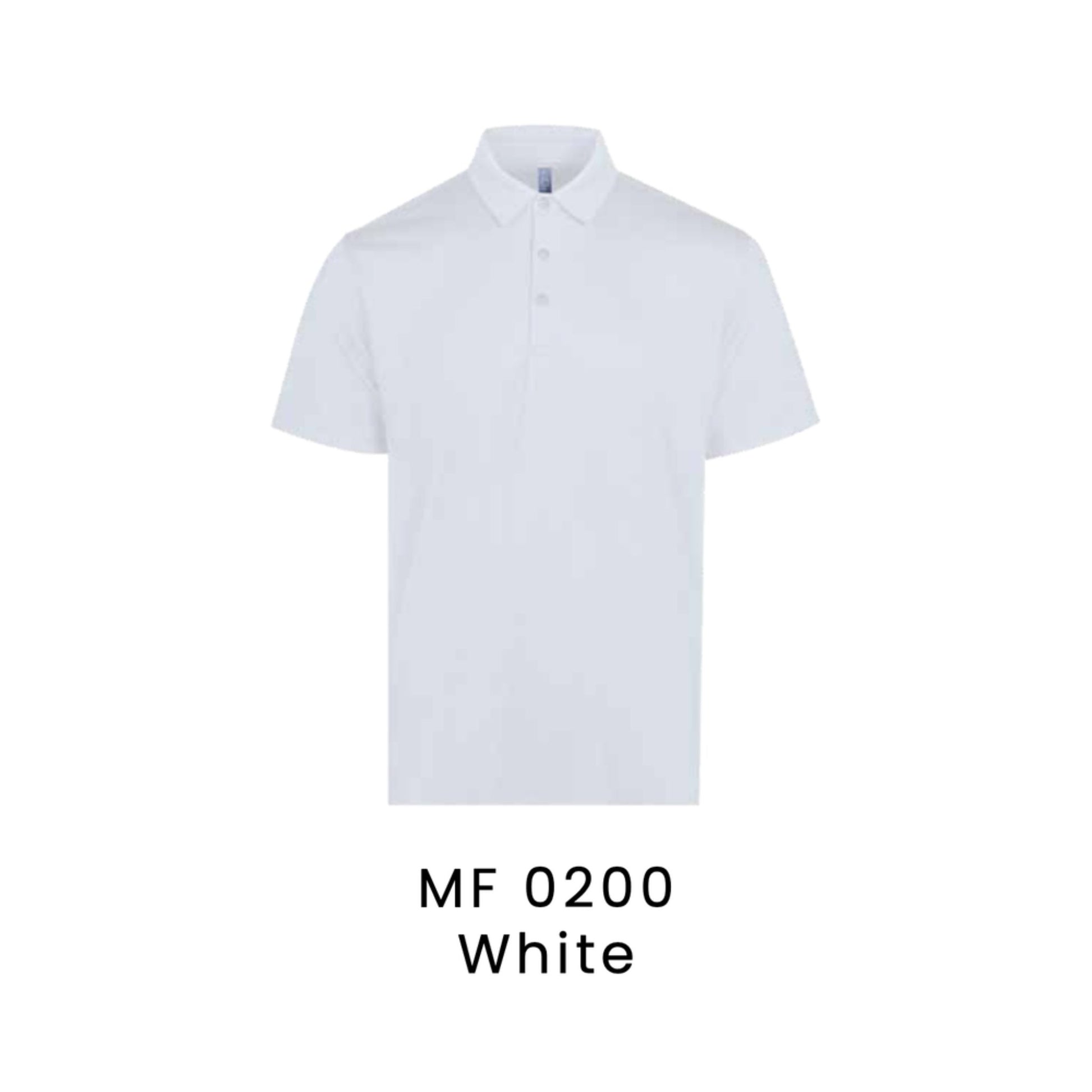MF0200 White premium dry-fit polo shirt 170gsm unisex nylon spandex – custom logo printing & embroidery Malaysia