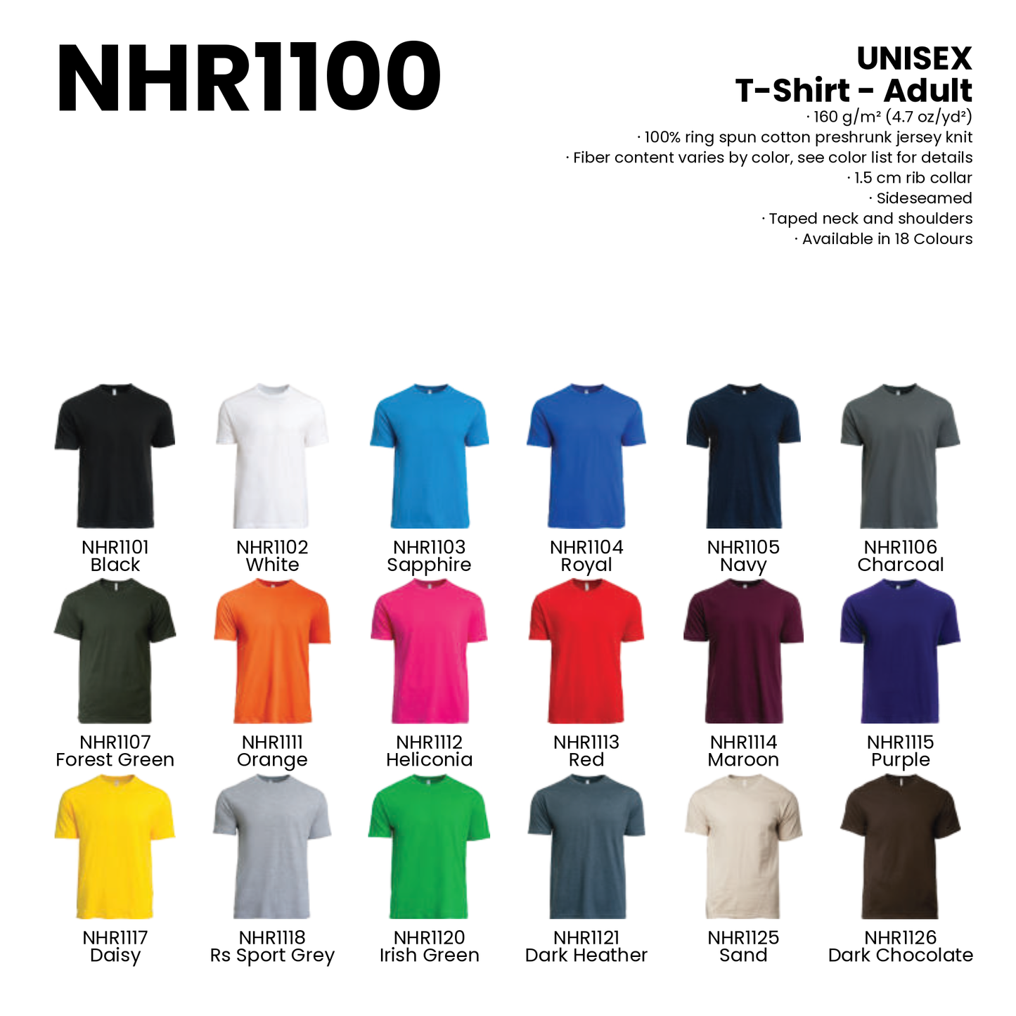 T-Shirt - Adult | Crew Neck | Unisex | 160gsm | NHR1100 | Artiztee | Collection