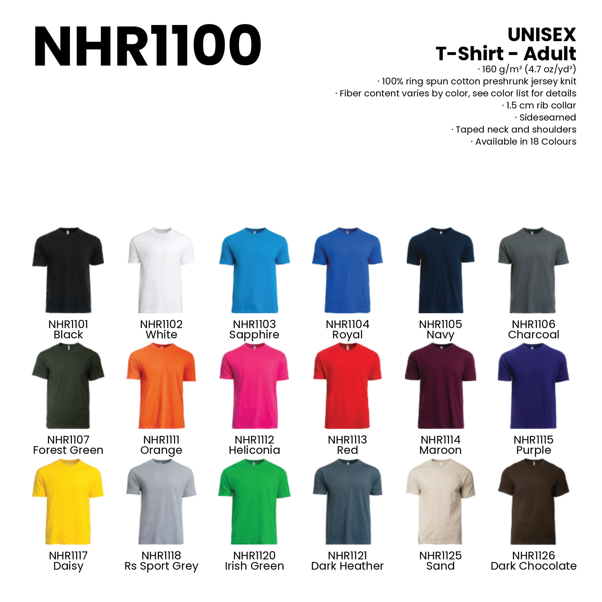 T-Shirt - Adult | Crew Neck | Unisex | 160gsm | NHR1100 | Artiztee | Collection