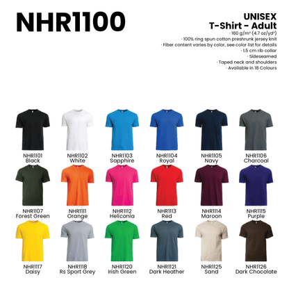 T-Shirt - Adult | Crew Neck | Unisex | 160gsm | NHR1100 | Artiztee | Collection