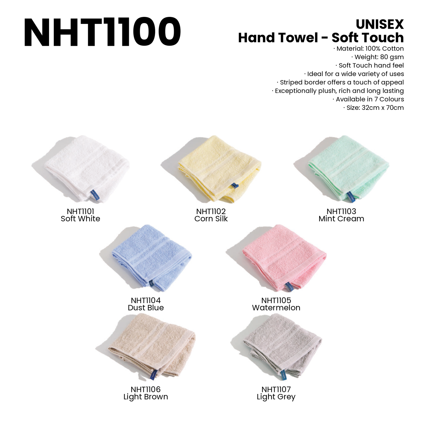 Hand Towel - Soft Touch | 80gsm | NHT1100 | Artiztee | Collection | Size Chart