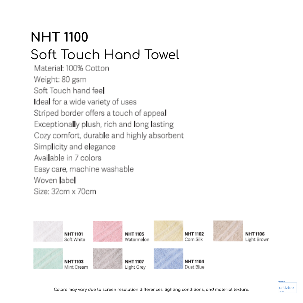 NHT1100 hand towel soft touch 80gsm Artiztee Collection