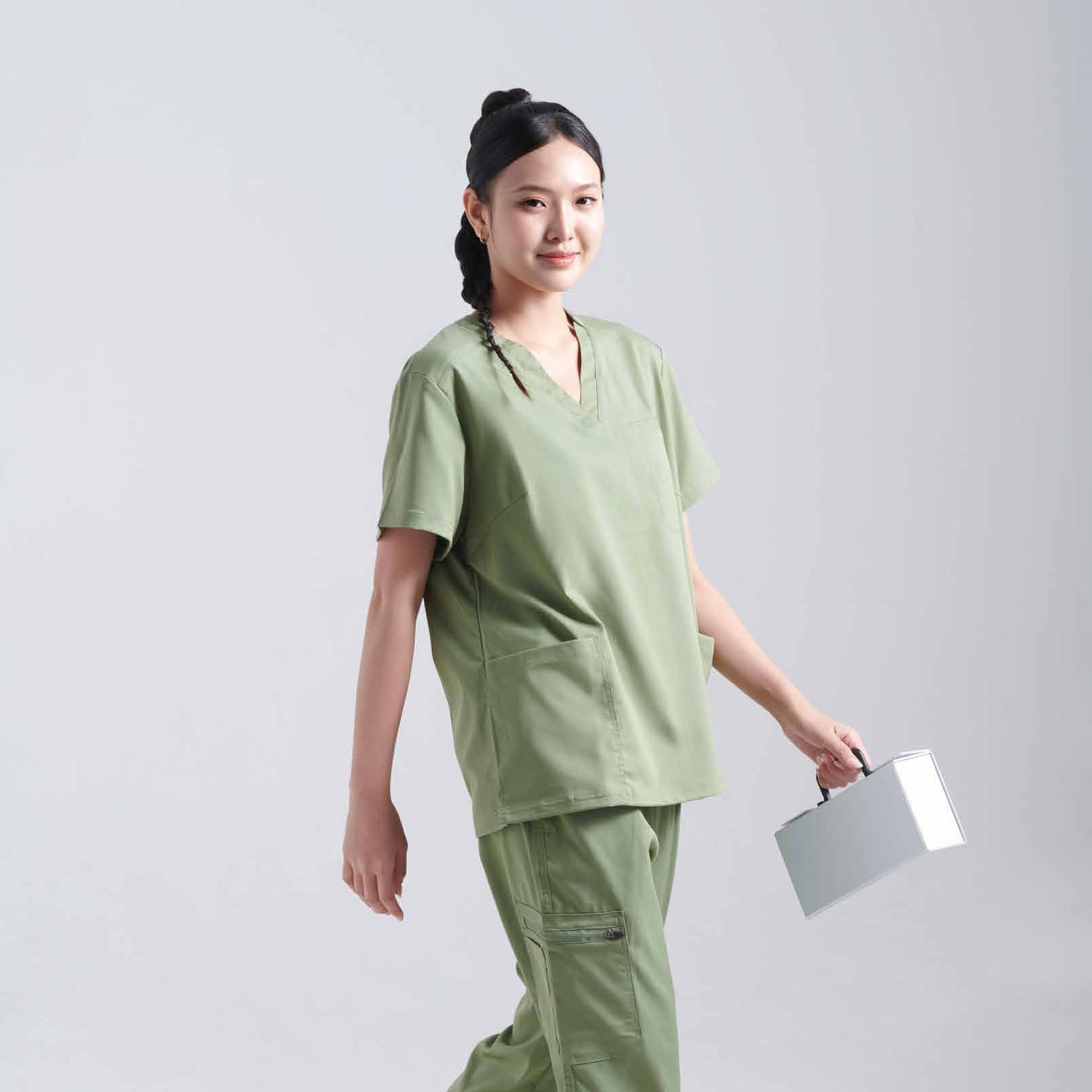 PE10 medical scrub set worn by a model