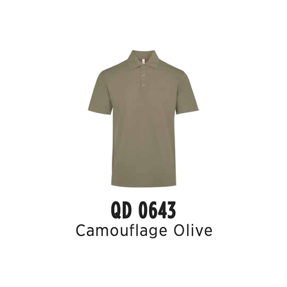 Custom Polo - Unisex Microfibre Eyelet Short Sleeve Polo Shirt | Plain | Camouflage Olive | QD0643