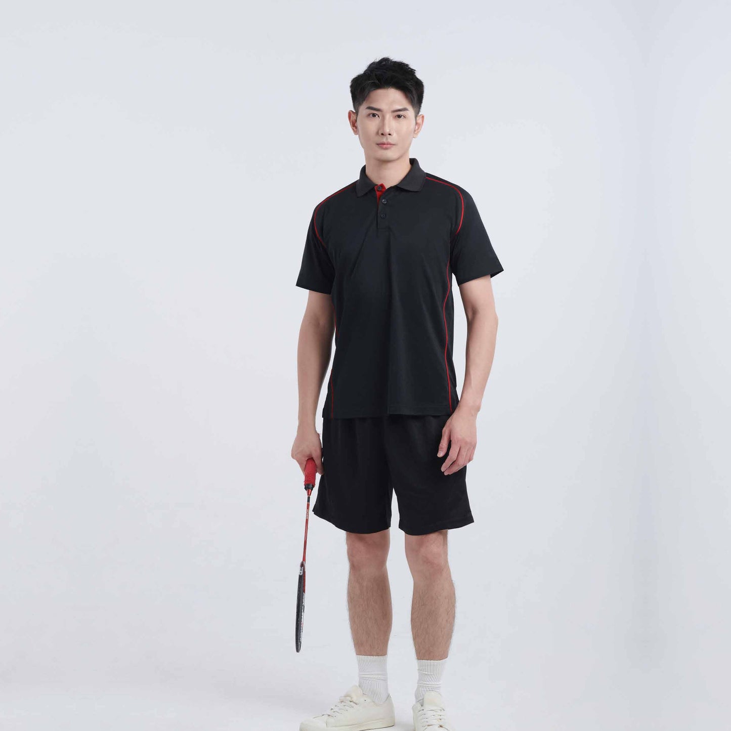 QD101 raglan polo shirt worn by a model