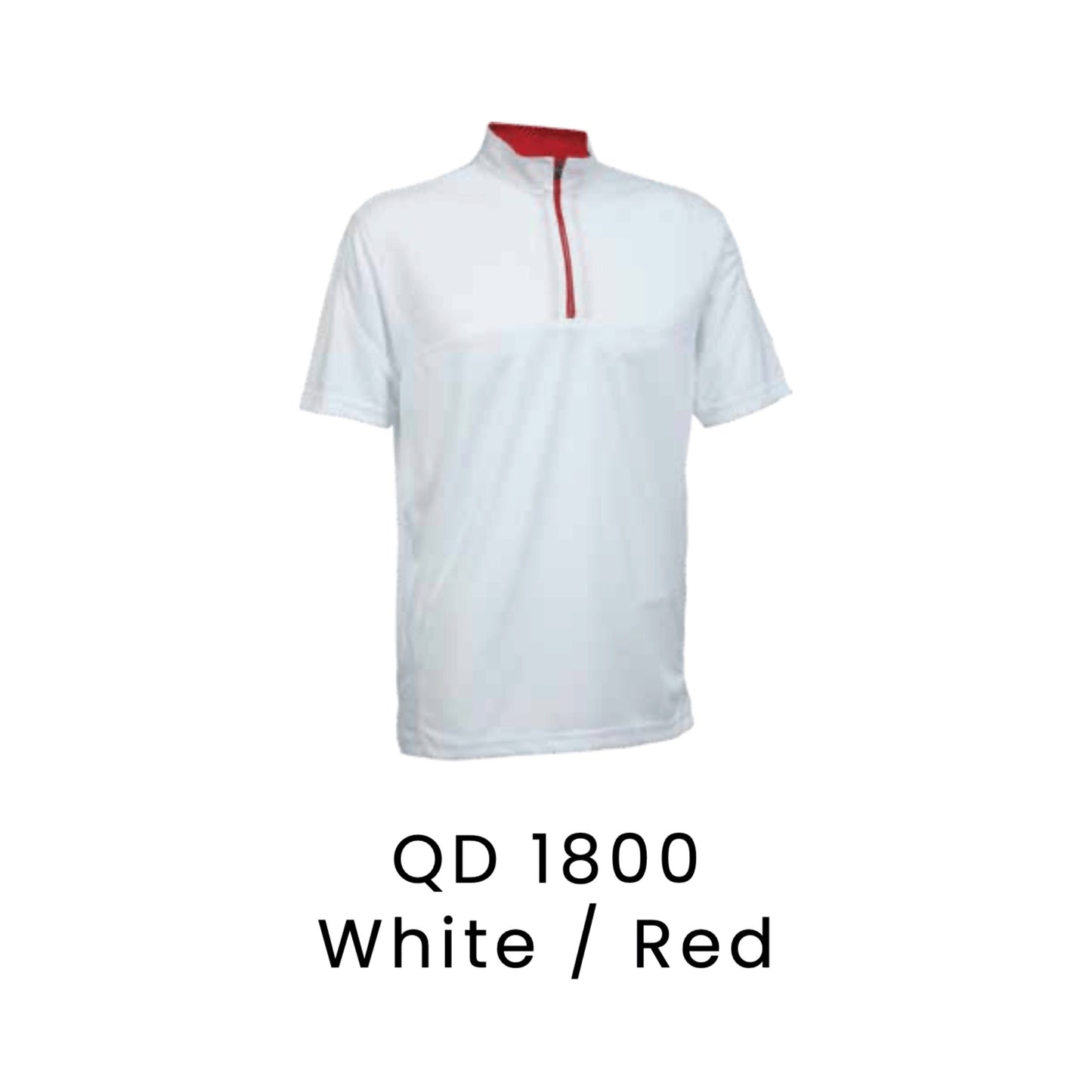 QD 1800 White / Red - QD18 unisex microfibre half-zip mock neck shirt with a red zip placket and collar lining
