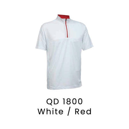 QD 1800 White / Red - QD18 unisex microfibre half-zip mock neck shirt with a red zip placket and collar lining