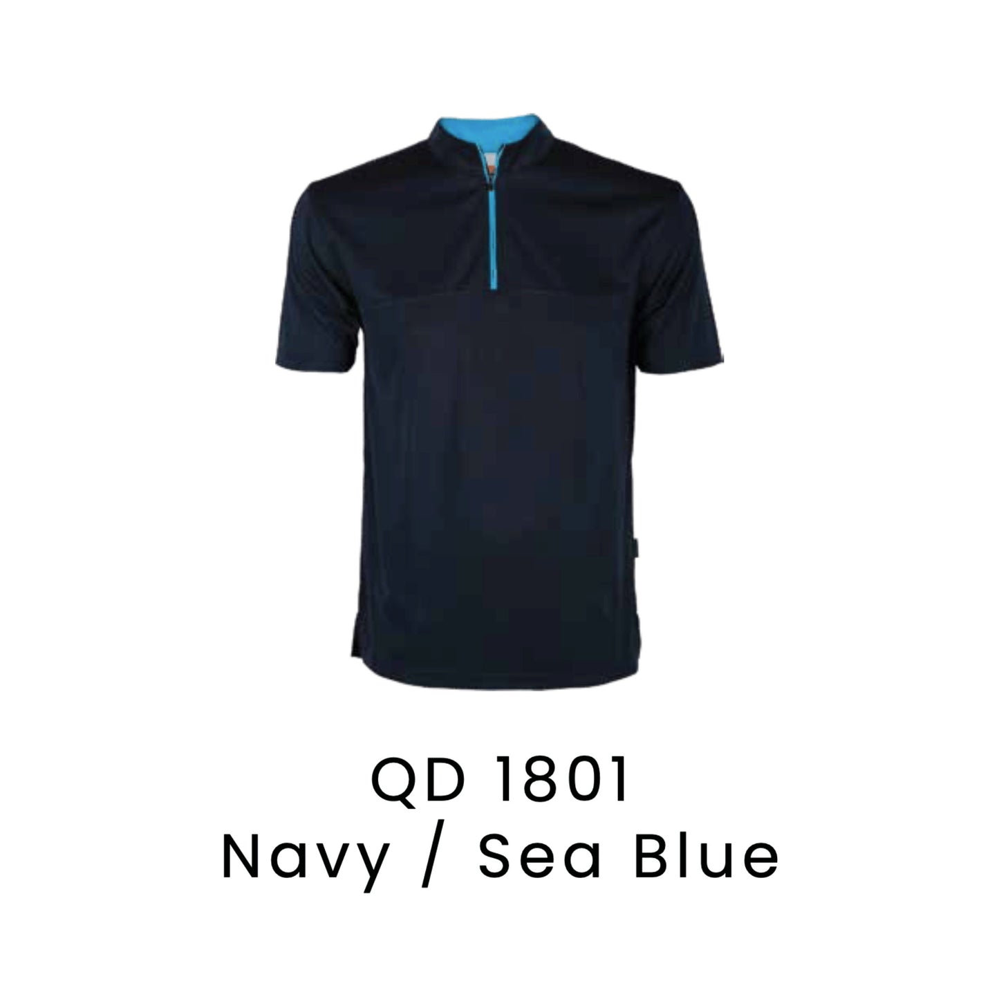 QD 1801 Navy / Sea Blue - QD18 unisex microfibre half-zip mock neck shirt with a sea blue zip placket