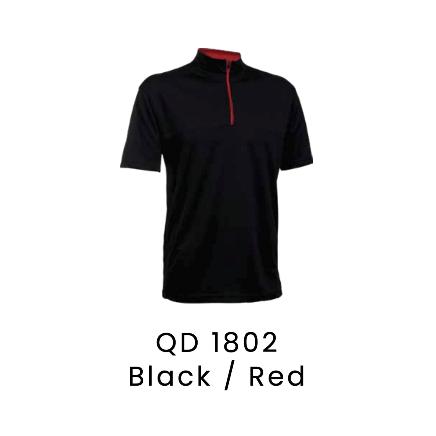 QD 1802 Black / Red - QD18 unisex microfibre half-zip mock neck shirt with a red zip placket