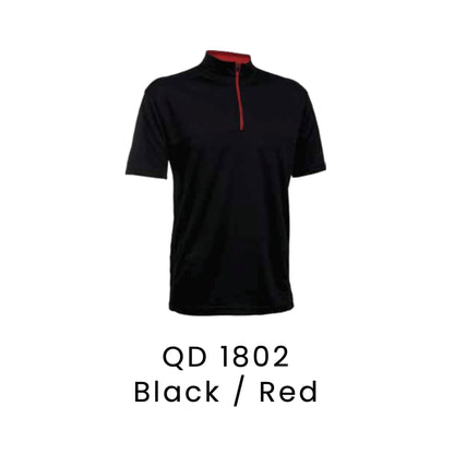 QD 1802 Black / Red - QD18 unisex microfibre half-zip mock neck shirt with a red zip placket