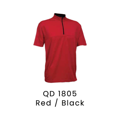QD 1805 Red / Black - QD18 unisex microfibre half-zip mock neck shirt with a black zip placket