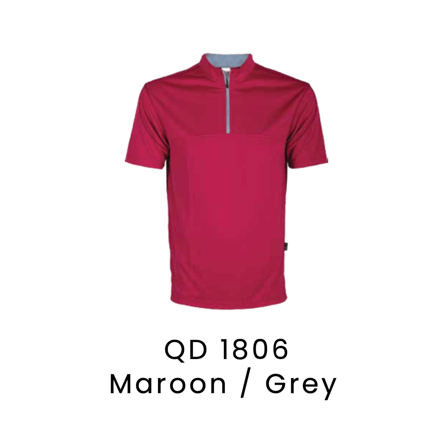 QD 1806 Maroon / Grey - QD18 unisex microfibre half-zip mock neck shirt with a grey zip placket